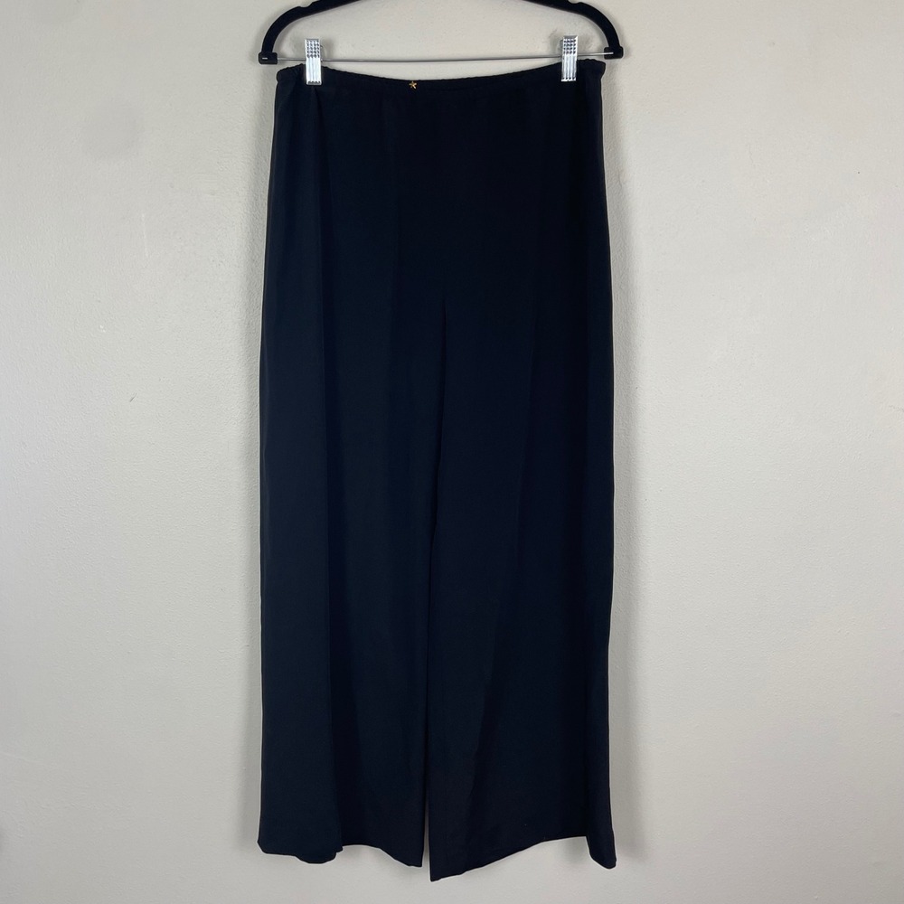 Peter Cohen Black 100% Silk Wide Leg Palazzo Pants Women's XL Elastic Waist‎